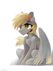 Size: 1536x2048 | Tagged: safe, artist:unclechai, imported from derpibooru, derpy hooves, pegasus, pony, female, simple background, sitting, solo, white background