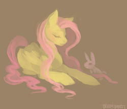 Size: 1394x1200 | Tagged: safe, artist:bindigoat, imported from derpibooru, angel bunny, fluttershy, pegasus, pony, rabbit, animal, eyes closed, female, lineless, lying down, mare, prone, simple background