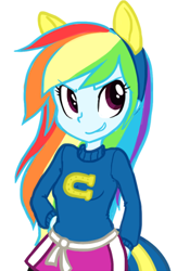 Size: 260x400 | Tagged: safe, artist:anonymous, imported from derpibooru, rainbow dash, equestria girls, colored, drawthread, eyebrows, eyebrows visible through hair, female, flat colors, simple background, smiling, smirk, solo, white background, wondercolt ears, wondercolts uniform