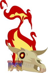 Size: 1722x2580 | Tagged: safe, artist:isaac_pony, imported from derpibooru, demon, doom, doom equestria, equestria doom, fire, horn, logo, looking at you, lost soul, show accurate, simple background, skull, solo, soul, transparent background, vector