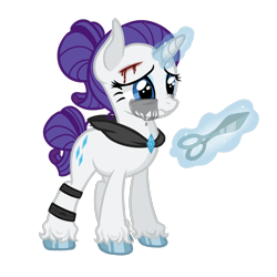 Size: 1440x1440 | Tagged: safe, artist:6hellboy9, imported from derpibooru, rarity, pony, unicorn, blood, crying, horn, magic, pony virus, redesign, sad, scissors, solo