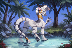 Size: 4536x3024 | Tagged: safe, imported from derpibooru, zecora, dracony, dragon, hybrid, pony, ai content, ai generated, butt, female, night, outdoors, paws, prompter:pzkratzer, solo, species swap, underpaw