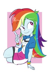 Size: 736x1123 | Tagged: safe, artist:moxinzayn, imported from derpibooru, rainbow dash, human, equestria girls, clothes, cool, jacket, skirt, solo, tomboy, wristband