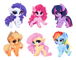 Size: 6102x4773 | Tagged: safe, artist:xsatanielx, imported from derpibooru, applejack, fluttershy, pinkie pie, rainbow dash, rarity, twilight sparkle, alicorn, earth pony, pegasus, pony, unicorn, chibi, horn, mane six, simple background, white background