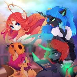 Size: 5000x5000 | Tagged: safe, artist:xsatanielx, imported from derpibooru, oc, oc only, alicorn, bat pony, changeling, pony, unicorn, alicorn oc, bat pony oc, bat wings, changeling oc, horn, unicorn oc, wings