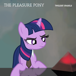 Size: 4200x4200 | Tagged: safe, artist:alicesponycorner, imported from derpibooru, twilight sparkle, pony, unicorn, 80s, album cover, album parody, clothes, frown, gary numan, horn, makeup, music, necktie, new wave, parody, pyramid, reflection, show accurate, solo, unicorn twilight, vinyl