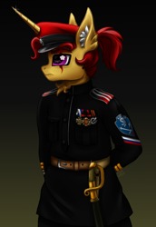 Size: 2000x2900 | Tagged: safe, artist:sunamoonmlp, derpibooru exclusive, imported from derpibooru, oc, oc only, pony, unicorn, badge, clothes, costume, cute, cyrillic, hat, horn, male, military, military uniform, pins, russia, russian, russian flag, simple background, stallion, sword, uniform, war, weapon, world war i