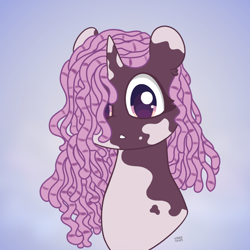 Size: 2048x2048 | Tagged: safe, artist:limitmj, imported from derpibooru, pony, unicorn, bust, dreadlocks, female, filly, foal, g5, hair over one eye, horn, portrait, signature, solo, violette rainbow, vitiligo