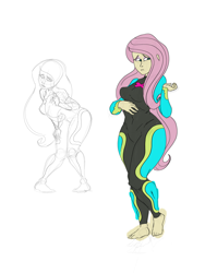 Size: 3600x4800 | Tagged: safe, artist:ponny, imported from derpibooru, fluttershy, human, equestria girls, breasts, busty fluttershy, clothes, colored, simple background, solo, swimsuit, wetsuit, white background