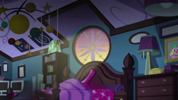 Size: 4480x2520 | Tagged: safe, editor:mrtoonlover83, imported from derpibooru, spike, spike the regular dog, dog, equestria girls, background, bed, bedroom, blanket, bookshelf, computer, indoors, lamp, no pony, photo, sci-twi's room, solar system, solar system model