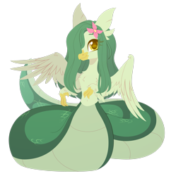 Size: 2831x2930 | Tagged: safe, artist:belka-sempai, imported from derpibooru, oc, oc only, oc:lamey, hippogriff, hybrid, lamia, original species, snake, snake pony, flower, flower in hair, long mane, looking at you, smiling, smiling at you, spread wings, wings