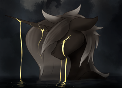 Size: 3000x2160 | Tagged: safe, artist:tenebrisnoctus, imported from derpibooru, oc, oc only, pony, unicorn, bust, crying, eyes closed, floppy ears, gold, high res, horn, partially submerged, solo, water