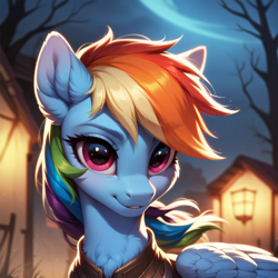 Size: 1024x1024 | Tagged: safe, imported from derpibooru, rainbow dash, pegasus, pony, ai content, ai generated, clothes, generator:pony diffusion v6 xl, generator:stable diffusion, prompter:teonanakatle, solo