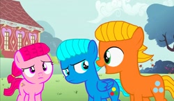 Size: 1150x672 | Tagged: safe, artist:memeartboi, imported from derpibooru, earth pony, pegasus, pony, anais watterson, annoyed, brother and sister, brothers, colt, confused, conversation, cute, daisy the donkey, darwin watterson, female, filly, foal, gumball watterson, little sister, male, outdoors, pegasus wings, ponified, siblings, standing, talking, the amazing world of gumball, trio, unamused, wings