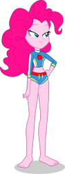 Size: 1566x4145 | Tagged: safe, alternate version, artist:dustinwatsongkx, imported from derpibooru, pinkie pie, human, equestria girls, applejack's beach shorts swimsuit, barefoot, clothes, clothes swap, feet, female, geode of super strength, magical geodes, midriff, sandals, simple background, solo, swimsuit, swimsuit swap, transparent background, vector