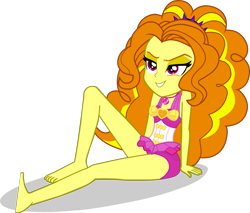 Size: 1643x1403 | Tagged: safe, alternate version, artist:dustinwatsongkx, imported from derpibooru, adagio dazzle, human, equestria girls, bare shoulders, barefoot, clothes, clothes swap, feet, female, flirting, geode of sugar bombs, magical geodes, one-piece swimsuit, pinkie pie swimsuit, simple background, sleeveless, solo, swimsuit, swimsuit swap, transparent background, vector