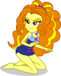 Size: 3169x3957 | Tagged: safe, alternate version, artist:dustinwatsongkx, imported from derpibooru, adagio dazzle, human, equestria girls, accessory swap, bare shoulders, barefoot, clothes, clothes swap, feet, female, geode of telekinesis, kneeling, legs, magical geodes, one-piece swimsuit, sandals, sci-twi swimsuit, simple background, sleeveless, smiling, solo, swimsuit, swimsuit swap, transparent background