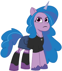 Size: 1038x1188 | Tagged: safe, artist:edy_january, artist:prixy05, edit, editor:edy january, imported from derpibooru, vector edit, izzy moonbow, pony, unicorn, clothes, denim, denim skirt, g5, garter belt, garter straps, high heels, horn, jewelry, laces, looking at you, miniskirt, my little pony: tell your tale, necklace, serious, shirt, shoes, simple background, skirt, skull necklace, socks, solo, stockings, t-shirt, thigh highs, thread, threat, transparent background, vector, vulgar description