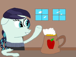 Size: 3783x2876 | Tagged: safe, artist:fedya_1991_i, imported from derpibooru, coloratura, earth pony, 1000 hours in ms paint, bar, cider, cider mug, female, indoors, mare, mug, window