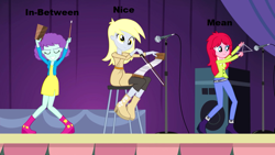 Size: 1280x720 | Tagged: safe, edit, edited screencap, imported from derpibooru, screencap, blueberry pie, derpy hooves, raspberry fluff, equestria girls, description is relevant, headcanon, indoors, nice mean and in-between