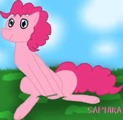 Size: 736x721 | Tagged: safe, artist:saphirafisher, imported from derpibooru, pinkie pie, earth pony, pony, female, outdoors, solo