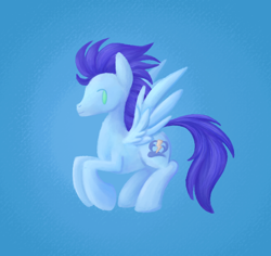 Size: 626x590 | Tagged: safe, artist:acura, imported from derpibooru, soarin', pegasus, blue background, flying, male, simple background, solo, stallion, wings