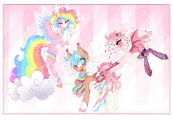 Size: 1920x1342 | Tagged: safe, artist:furtoodie, imported from derpibooru, oc, oc only, oc:butter cream, oc:candy bones, oc:cloudy colors, bat pony, earth pony, pegasus, pony, female, mare