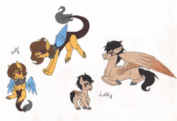 Size: 1964x1341 | Tagged: safe, artist:tazzy-girl, imported from derpibooru, oc, oc only, oc:loki, oc:wonder, draconequus, pegasus, female, male, parent:discord, parents:canon x oc, stallion, traditional art