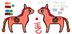 Size: 4200x2000 | Tagged: safe, artist:apple, artist:appleeatingoat, imported from derpibooru, oc, oc only, oc:cherry striker, earth pony, pony, bag, both cutie marks, bow, braid, braided tail, coat markings, colored hooves, dappled, eye scar, facial scar, hair bow, hooves, ponified, pride, pride flag, rain world, saddle bag, scar, tail, tail bow