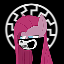 Size: 2048x2048 | Tagged: safe, editor:dpr, imported from twibooru, pinkie pie, altbrony, black sun, fascism, fascist, image, mlpol, nazi, nazi symbol, pinkamena diane pie, png, skull mask, sonnenrad