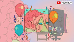 Size: 1156x652 | Tagged: safe, artist:psych2go, imported from derpibooru, fluttershy, pinkie pie, twilight sparkle, human, equestria girls, :3, abstract background, alternate color palette, balloon, blushing, chair, clothes, confetti, cute, diapinkes, eyes closed, happy, lidded eyes, pink hair, pink skin, purple hair, purple skin, shyabetes, sitting, smiling, suit, sweater, tanktop, teal eyes, twiabetes, yellow skin