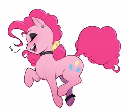 Size: 4057x3556 | Tagged: safe, alternate version, artist:captainpudgemuffin, imported from derpibooru, pinkie pie, earth pony, pony, anklet, blushing, chest fluff, chokerpie, cute, diapinkes, dock, ear piercing, earring, emanata, eyes closed, eyeshadow, female, high res, jewelry, makeup, mare, music notes, open mouth, open smile, piercing, scrunchie, simple background, singing, smiling, solo, tail, white background