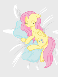 Size: 2200x2906 | Tagged: safe, artist:derpydoodesigns, artist:derpydooreviews, imported from derpibooru, fluttershy, pegasus, pony, bed, body pillow, eyes closed, female, high res, lying down, mare, on side, sleeping, solo