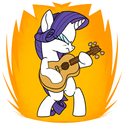 Size: 5000x5000 | Tagged: safe, artist:derpydoodesigns, artist:derpydooreviews, imported from derpibooru, rarity, pony, unicorn, absurd resolution, acoustic guitar, bipedal, eyes closed, female, fire, guitar, holding, horn, mare, musical instrument, nose wrinkle, simple background, solo, sticker, transparent background