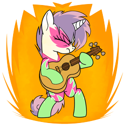 Size: 5000x5000 | Tagged: safe, alternate version, artist:derpydoodesigns, artist:derpydooreviews, imported from derpibooru, sweetie belle, pony, unicorn, absurd resolution, acoustic guitar, alternate character, bipedal, clothes, eyes closed, female, filly, fire, foal, guitar, holding, horn, musical instrument, nose wrinkle, show stopper outfits, simple background, solo, sticker, transparent background