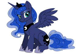 Size: 7016x4961 | Tagged: safe, artist:derpydoodesigns, artist:derpydooreviews, imported from derpibooru, part of a set, princess luna, alicorn, pony, absurd resolution, colored, female, flat colors, looking at you, mare, multiple variants, simple background, sitting, smiling, solo, spread wings, transparent background, wings