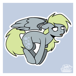 Size: 2894x2894 | Tagged: safe, artist:jellysketch, imported from derpibooru, derpy hooves, pegasus, pony, blank eyes, empty eyes, female, high res, mare, open mouth, outline, partially open wings, solo, white eyes, white outline, wings