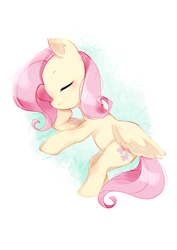 Size: 2480x3508 | Tagged: safe, artist:izuchi, imported from derpibooru, fluttershy, pegasus, pony, eyes closed, sleeping, solo