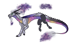 Size: 1114x696 | Tagged: safe, artist:pjj0, imported from derpibooru, oc, oc:bora, changeling, dragon, hybrid, original species, ethereal mane, ethereal tail, female, leonine tail, simple background, solo, tail, white background