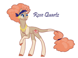 Size: 1600x1200 | Tagged: safe, artist:pjj0, imported from derpibooru, oc, oc only, oc:rose quartz, pony, unicorn, afro, bandana, ear piercing, earring, female, horn, jewelry, leonine tail, mare, necklace, one eye closed, piercing, simple background, solo, tail, white background