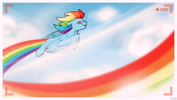 Size: 3840x2160 | Tagged: safe, artist:jellysketch, imported from derpibooru, rainbow dash, pegasus, pony, cloud, female, flying, high res, mare, outdoors, rainbow trail, sky, solo