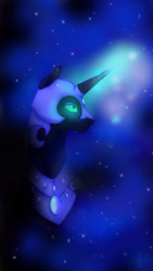 Size: 640x1136 | Tagged: safe, artist:pjj0, imported from derpibooru, nightmare moon, alicorn, pony, female, glowing, glowing eyes, helmet, magic, mare, peytral, solo