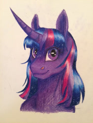 Size: 480x640 | Tagged: safe, artist:pjj0, imported from derpibooru, twilight sparkle, pony, bust, curved horn, female, horn, mare, portrait, simple background, solo, traditional art, white background