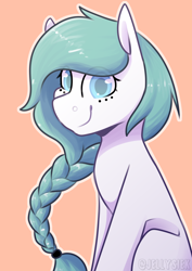 Size: 2894x4093 | Tagged: safe, artist:jellysketch, imported from derpibooru, oc, oc only, pony, braid, eye clipping through hair, female, looking at you, mare, outline, simple background, smiling, smiling at you, solo, white outline