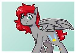 Size: 3508x2480 | Tagged: safe, artist:jellysketch, imported from derpibooru, oc, oc only, oc:cherry feather (pony), pegasus, pony, female, high res, looking at you, mare, partially open wings, pegasus oc, scar, smiling, smiling at you, solo, wings