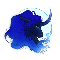 Size: 1024x1024 | Tagged: safe, artist:pjj0, imported from derpibooru, princess luna, alicorn, pony, bust, curved horn, female, horn, mare, portrait, simple background, slit pupils, solo, transparent background