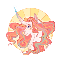 Size: 1024x1024 | Tagged: safe, artist:pjj0, imported from derpibooru, princess celestia, alicorn, pony, alternate hair color, bust, curved horn, female, horn, mare, portrait, simple background, solo, transparent background