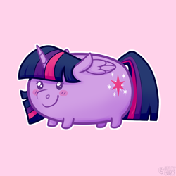 Size: 2000x2000 | Tagged: safe, artist:jellysketch, imported from derpibooru, twilight sparkle, alicorn, pony, blush lines, blush sticker, blushing, female, folded wings, high res, horn, mare, outline, potato pony, simple background, smiling, solo, tail, twilight sparkle (alicorn), white outline, wings