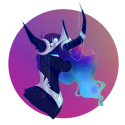 Size: 1024x1024 | Tagged: safe, artist:pjj0, imported from derpibooru, nightmare moon, alicorn, pony, bust, curved horn, female, horn, horn jewelry, horn ring, jewelry, mare, peytral, regalia, ring, solo