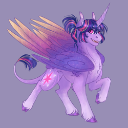 Size: 5000x5000 | Tagged: safe, artist:pjj0, imported from derpibooru, twilight sparkle, alicorn, alternate design, alternate hairstyle, cloven hooves, female, leonine tail, mare, simple background, solo, tail, twilight sparkle (alicorn), unshorn fetlocks